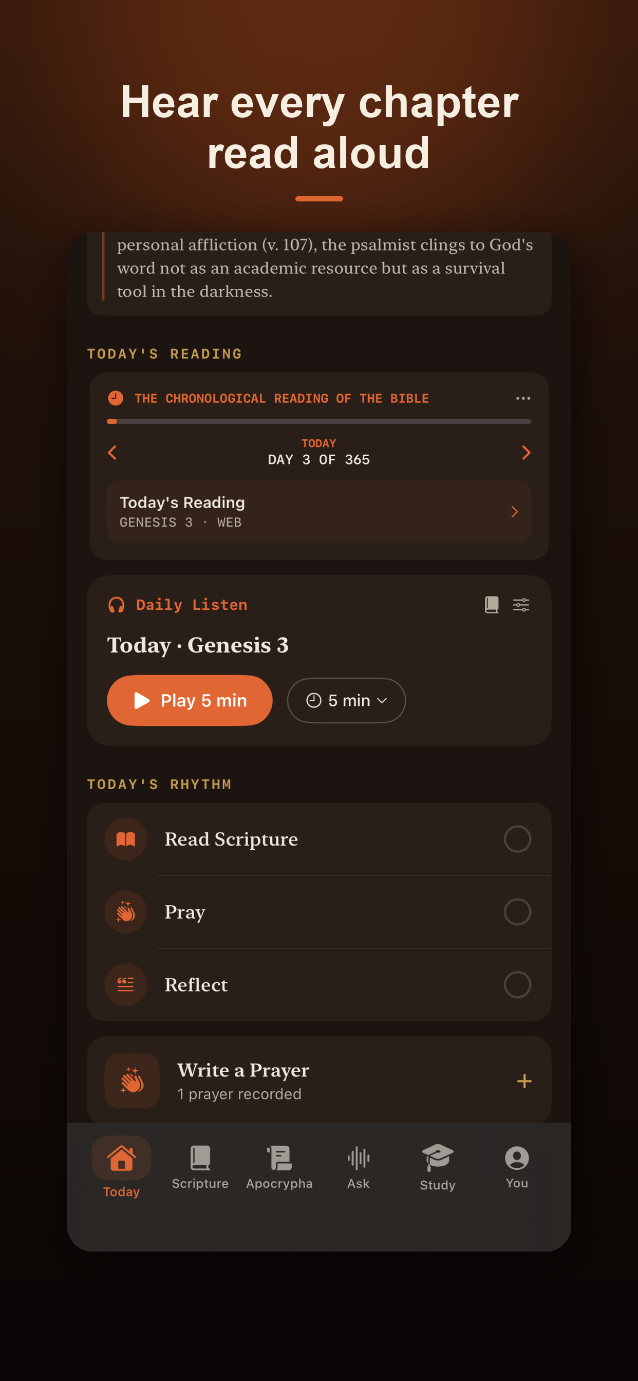 Urtext Daily Listen screen